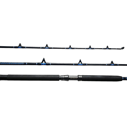 Dogfish Tackle & Marine Dogfish Stik 15H conventional fishing rod with black EVA foam grip and blue accents.