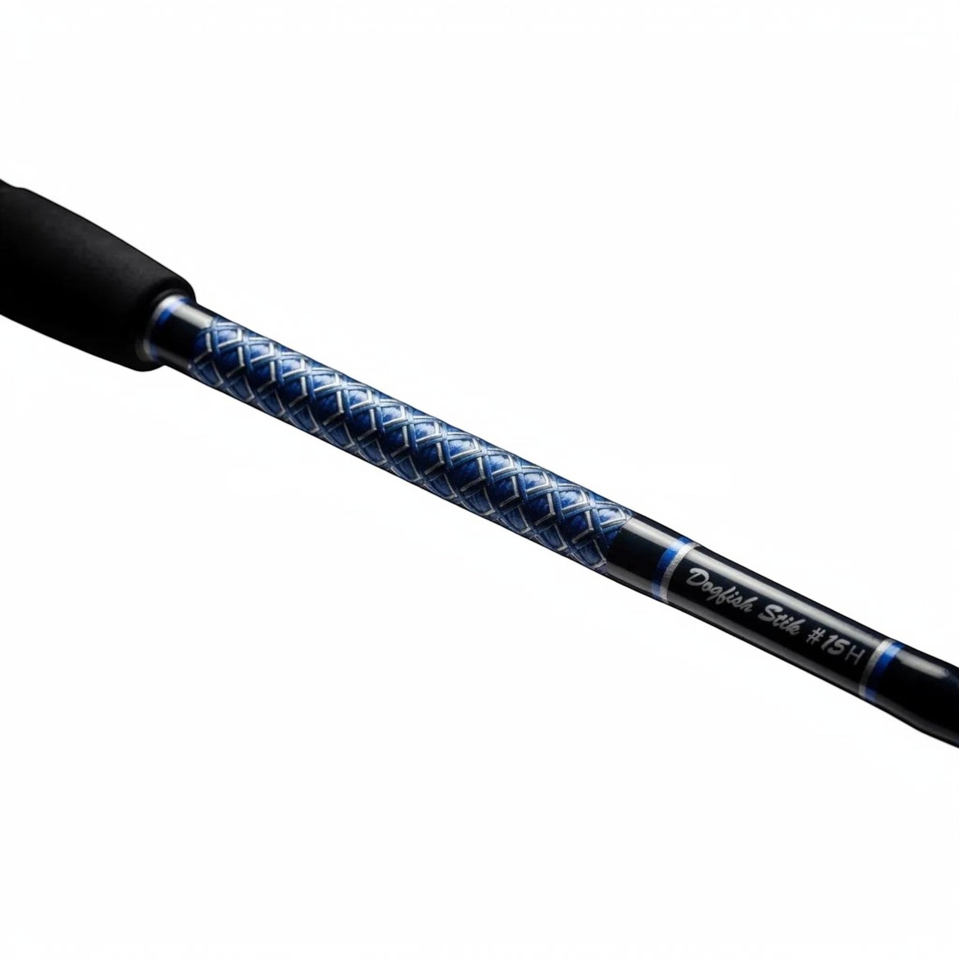 Dogfish Tackle & Marine Dogfish Stik #15H conventional fishing rod with blue diamond grip and black EVA foam handle.