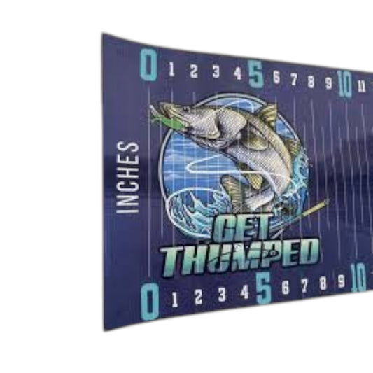 Dogfish Tackle & Marine Get Thumped 50-inch weatherproof fish measuring ruler with Snook and Redfish slot graphics