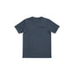 Dogfish Tackle & Marine heathered navy blue t-shirt with fishing boat graphic on back and logo on chest.