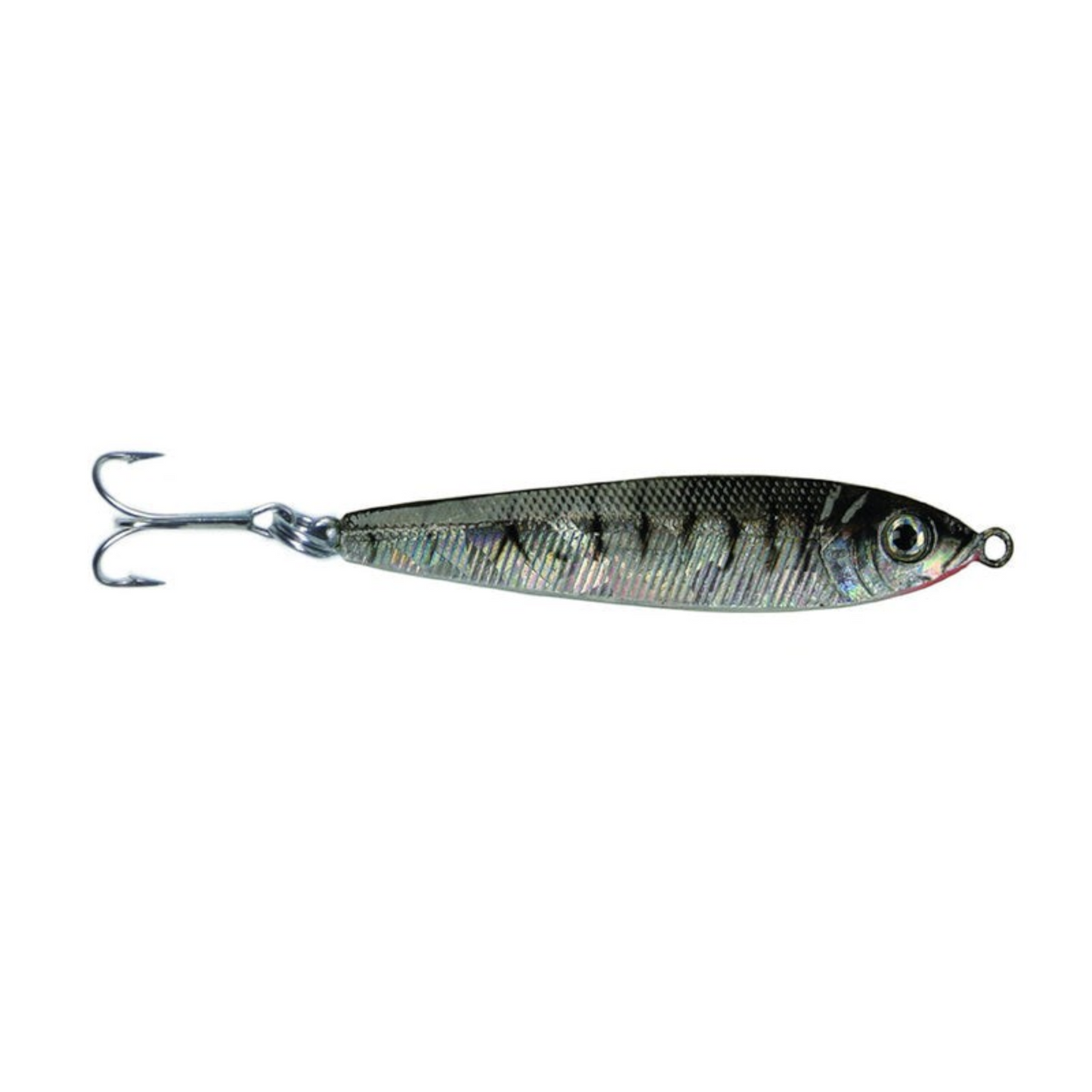 Dogfish Tackle & Marine Got-Cha Jigfish lure with a silver holographic baitfish finish and a sharp treble hook.