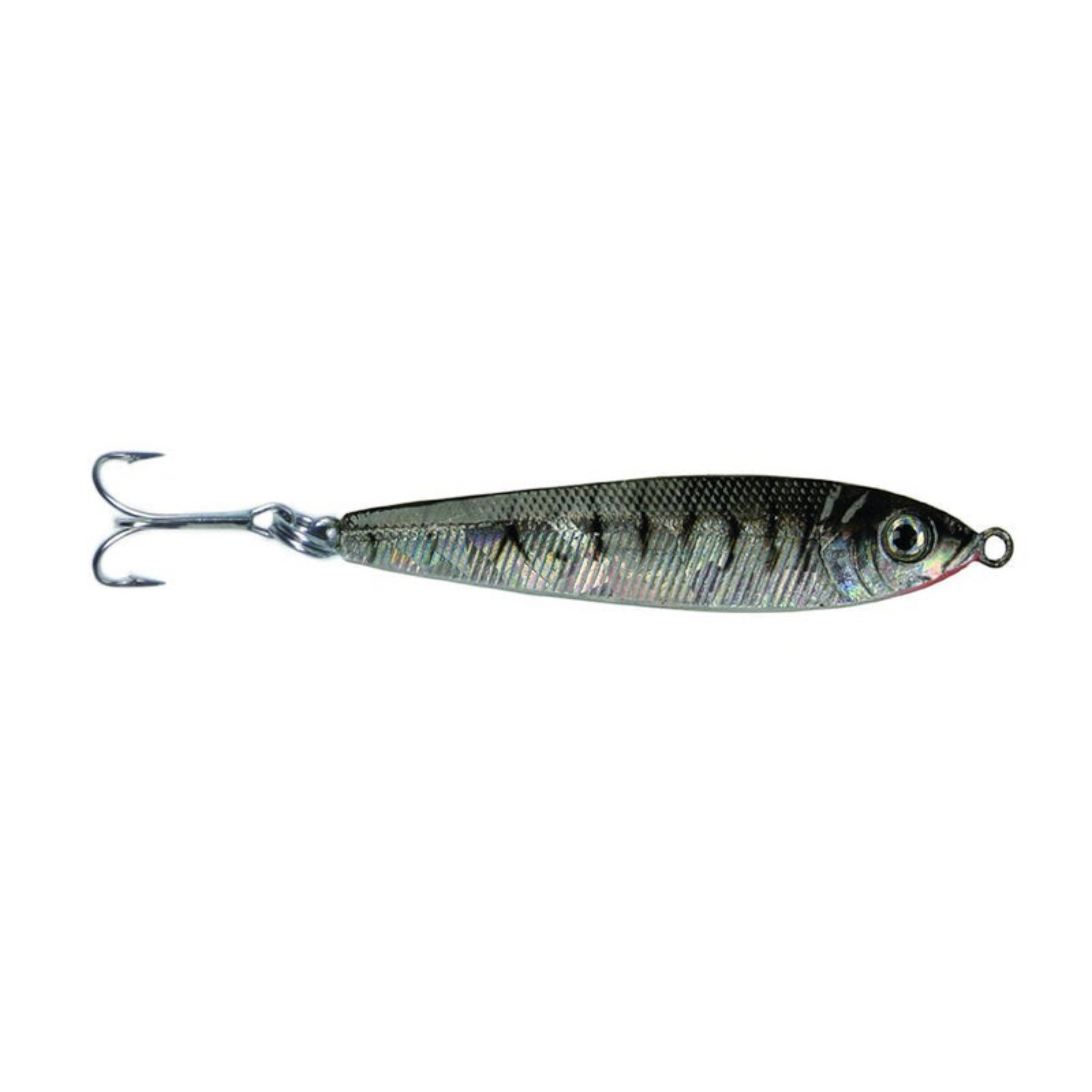 Dogfish Tackle & Marine Got-Cha Jigfish lure with a silver holographic baitfish finish and a sharp treble hook.