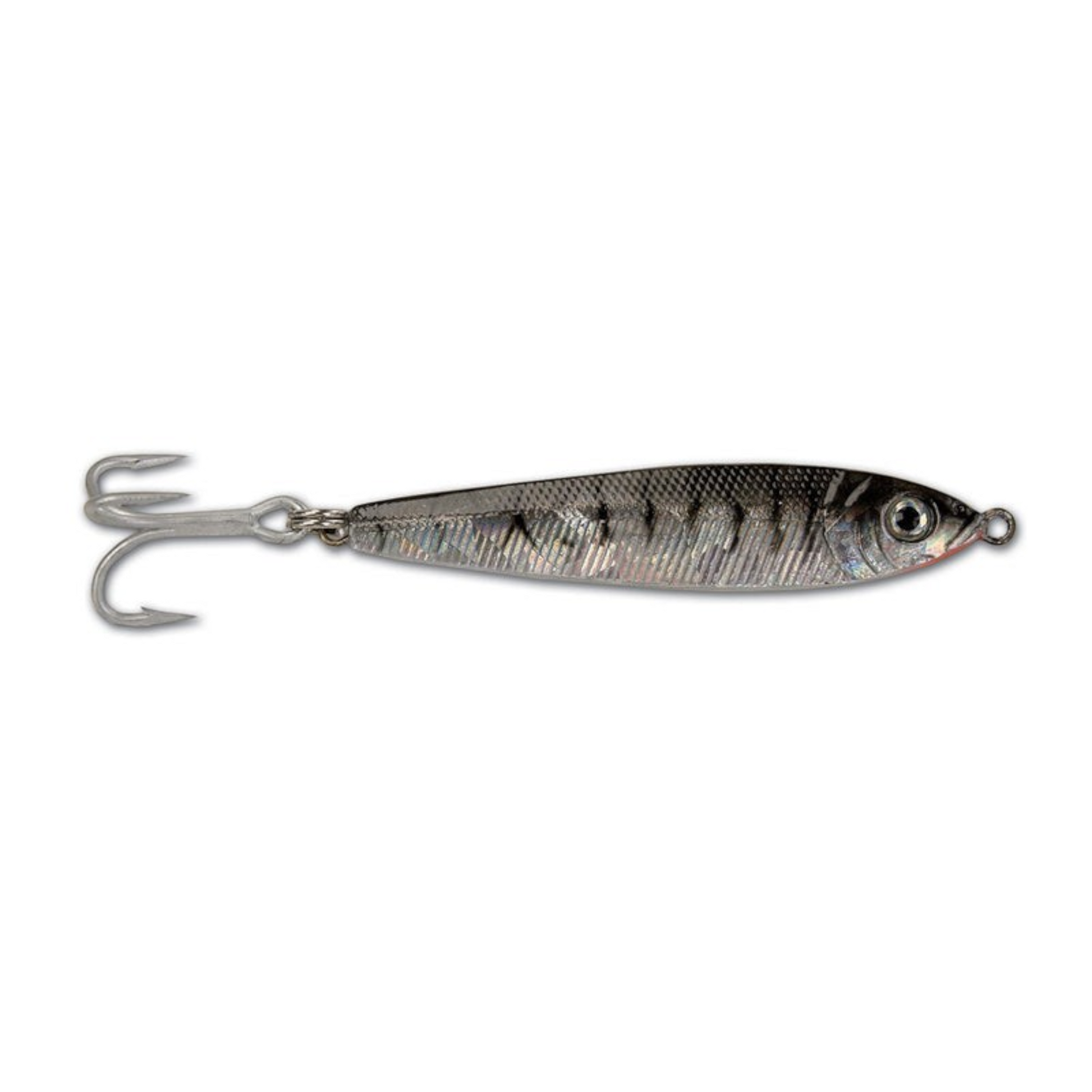 Dogfish Tackle & Marine Got-Cha Jigfish lure with a silver holographic finish and treble hook for saltwater fishing.