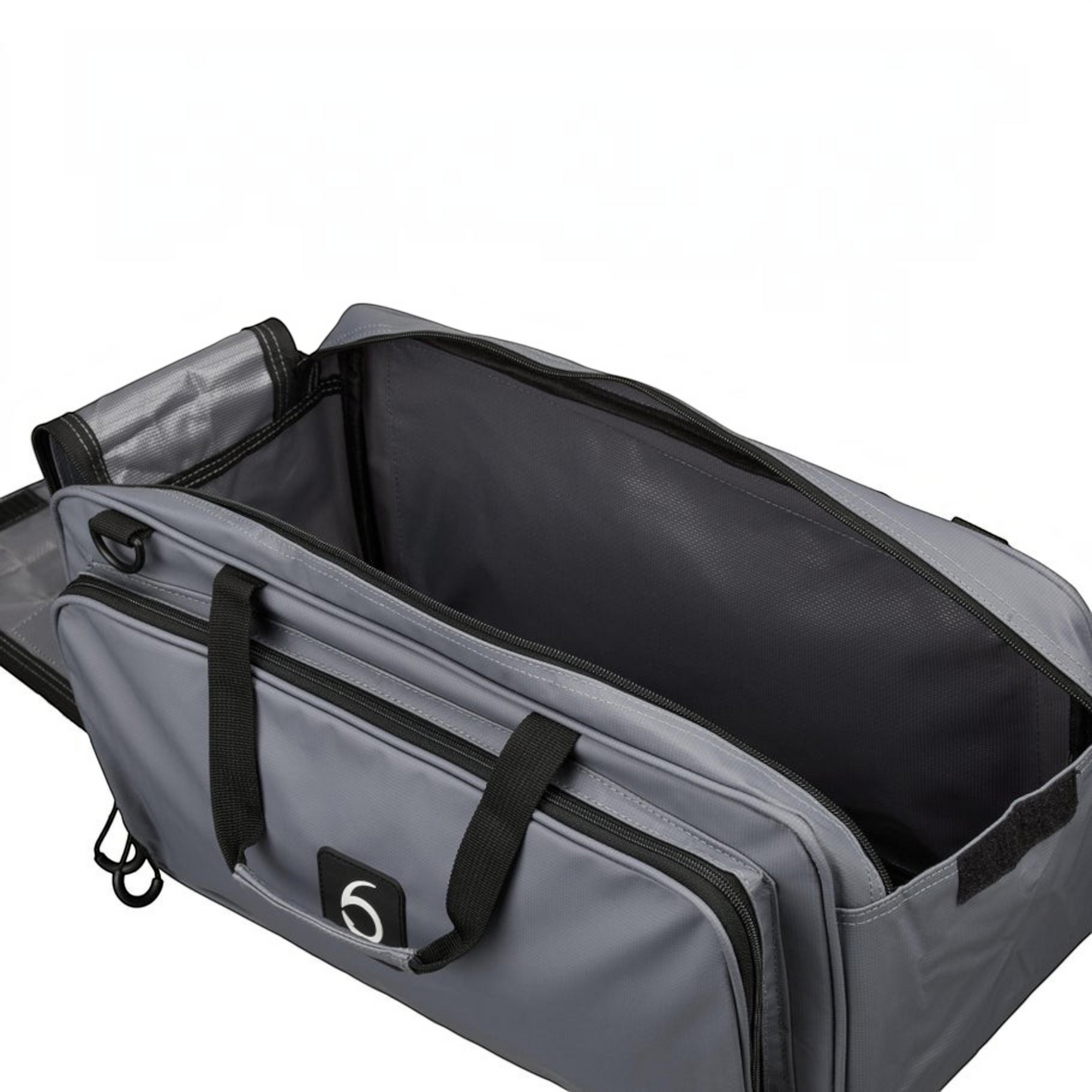 Dogfish Tackle & Marine 6th Sense grey water-resistant travel bait bag with a large open main compartment