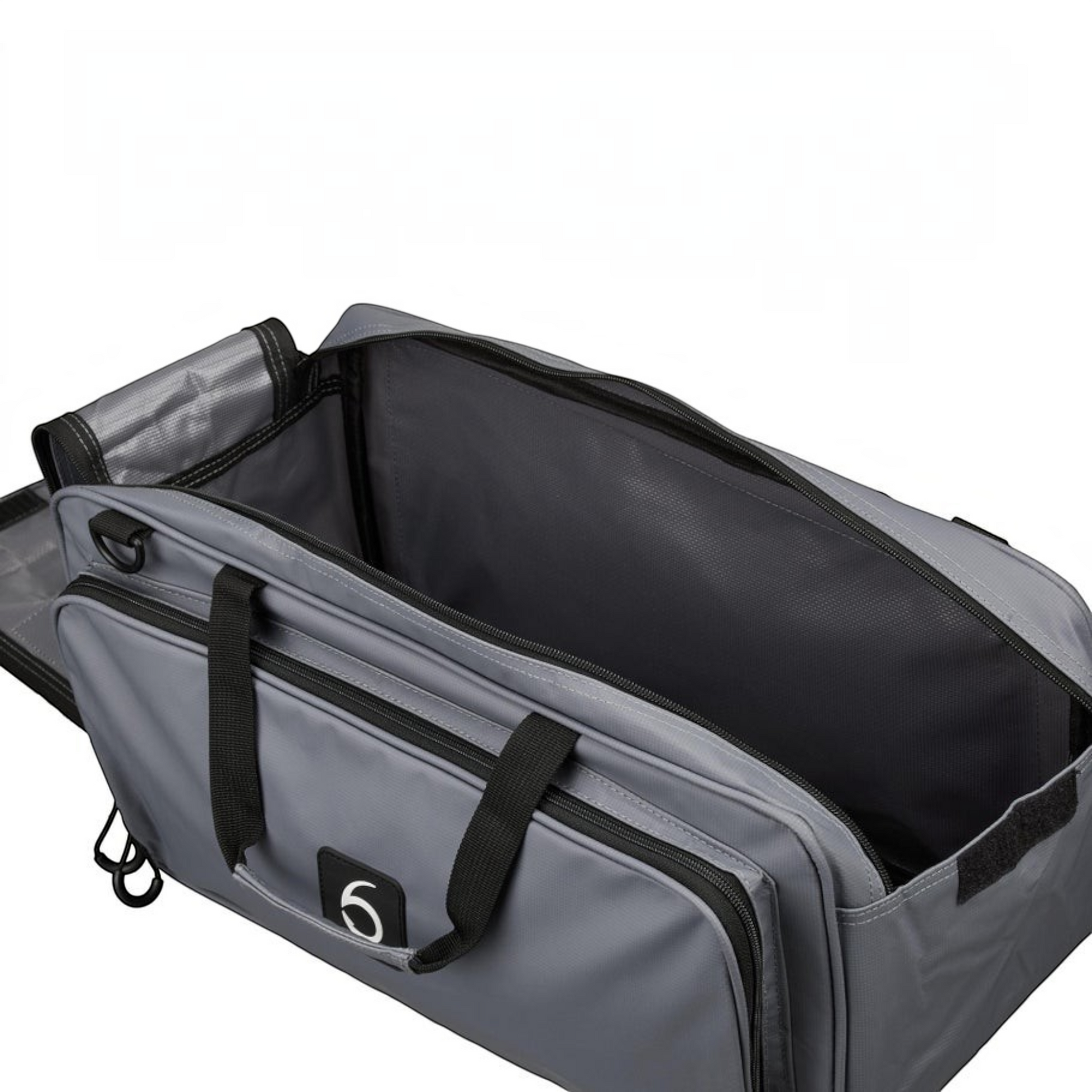 Dogfish Tackle & Marine 6th Sense grey water-resistant travel bait bag with a large open main compartment