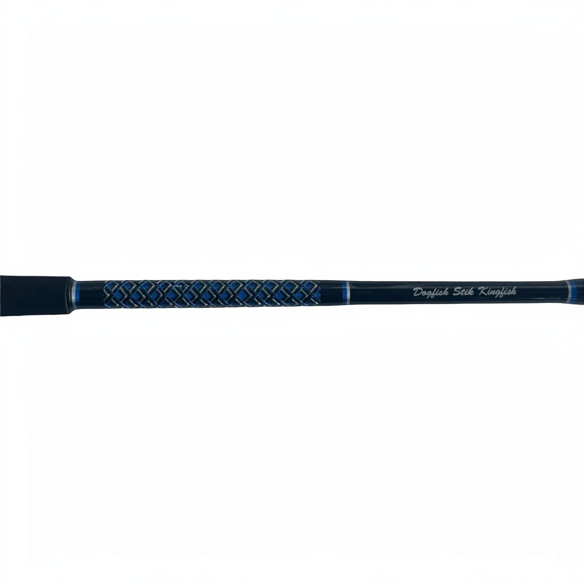 Dogfish Tackle & Marine Dogfish Stik Kingfish conventional fishing rod with blue diamond grip and text.