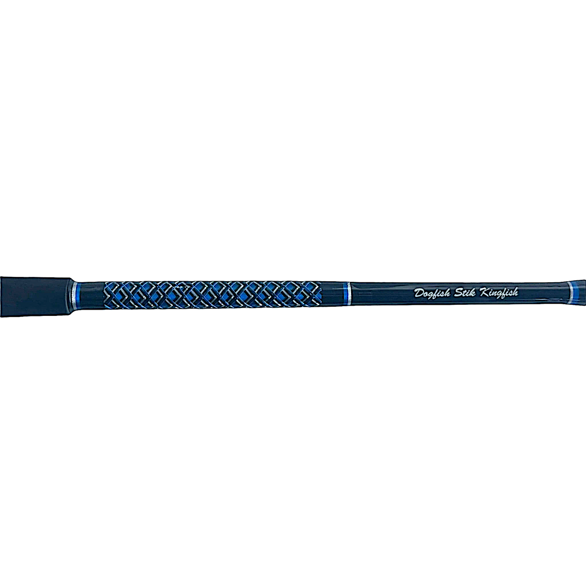 Dogfish Tackle & Marine Dogfish Stik Kingfish conventional fishing rod with blue diamond grip and text.