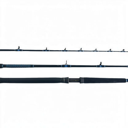 Dogfish Tackle & Marine Kingfish Series 7ft 6in conventional fishing rod with blue accents and EVA foam grip.