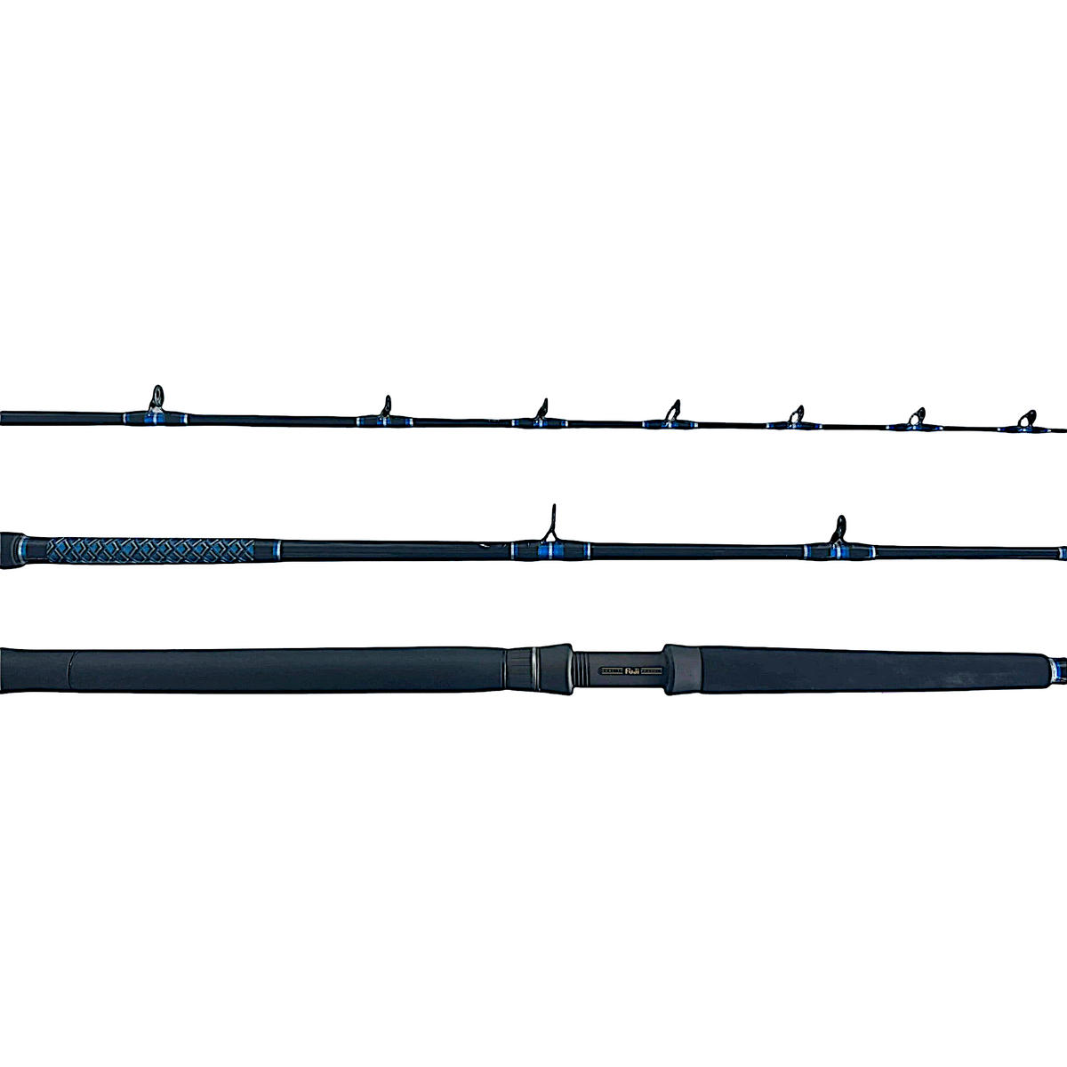 Dogfish Tackle & Marine Kingfish Series 7ft 6in conventional fishing rod with blue accents and EVA foam grip.