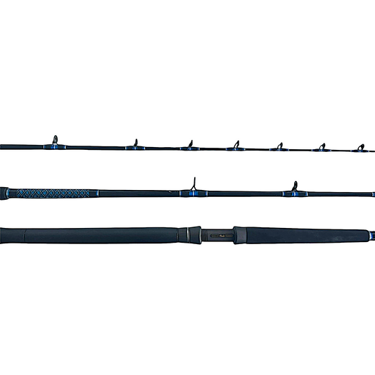 Dogfish Tackle & Marine Kingfish Series 7ft 6in conventional fishing rod with blue accents and EVA foam grip.