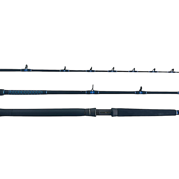 Dogfish Tackle & Marine Kingfish Series 7ft 6in conventional fishing rod with blue accents and EVA foam grip.