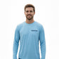 Dogfish Tackle & Marine light blue long sleeve microfiber performance shirt with UPF 50+ sun protection.