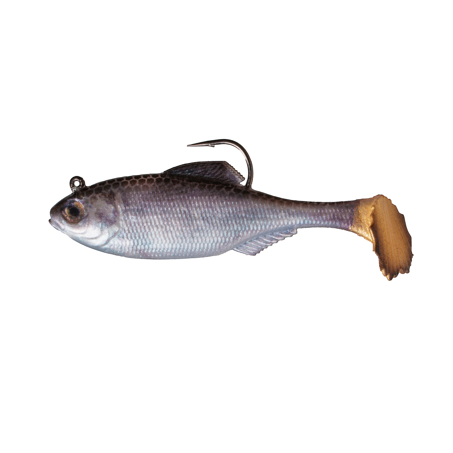 Dogfish Tackle & Marine 6th Sense Panorama Rigged Swimbait with realistic silver scales and gold tail detail.
