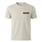 Dogfish Tackle & Marine light beige poly-cotton blend short sleeve t-shirt with Rasta Hogfish logo on left chest.