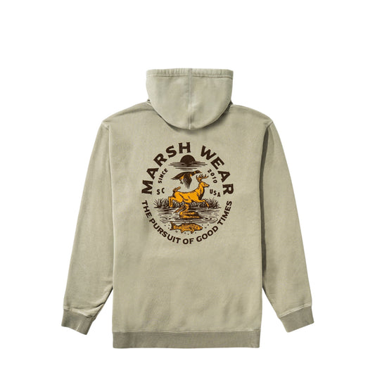 Dogfish Tackle & Marine Marsh Wear pigment-dyed sage green fleece hoodie with back logo graphic