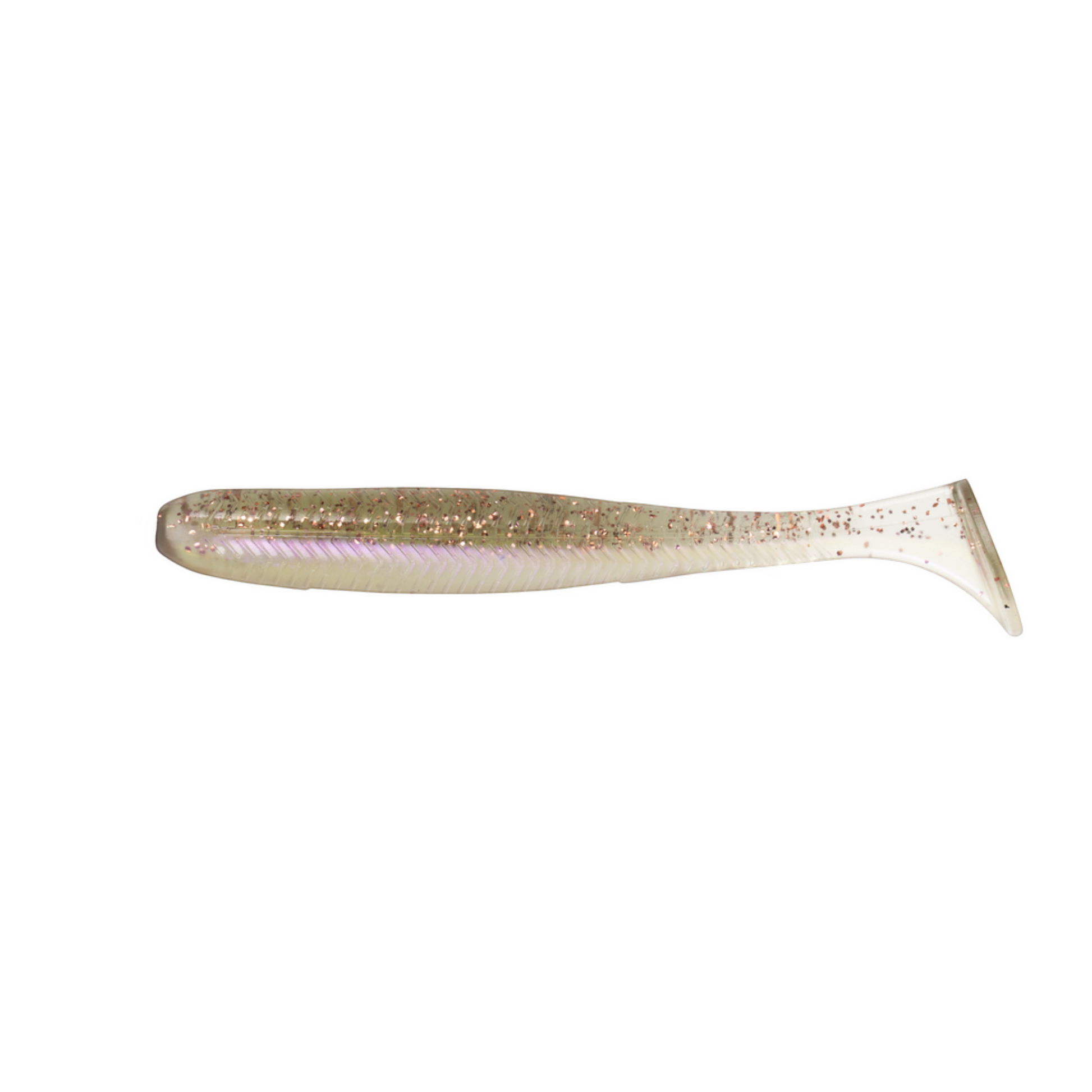 Dogfish Tackle & Marine 6th Sense Divine 3.4in saltwater swimbait in a translucent glitter finish with paddle tail