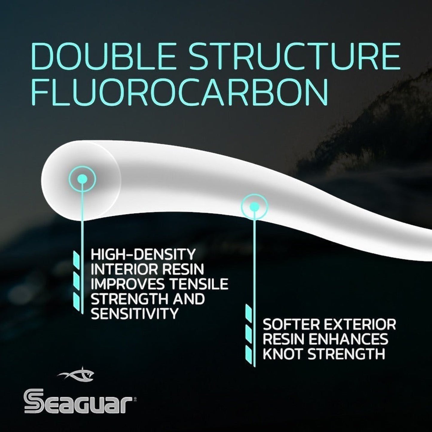 Dogfish Tackle & Marine Seaguar Premier Fluorocarbon Leader showing double structure resin layers for fishing line