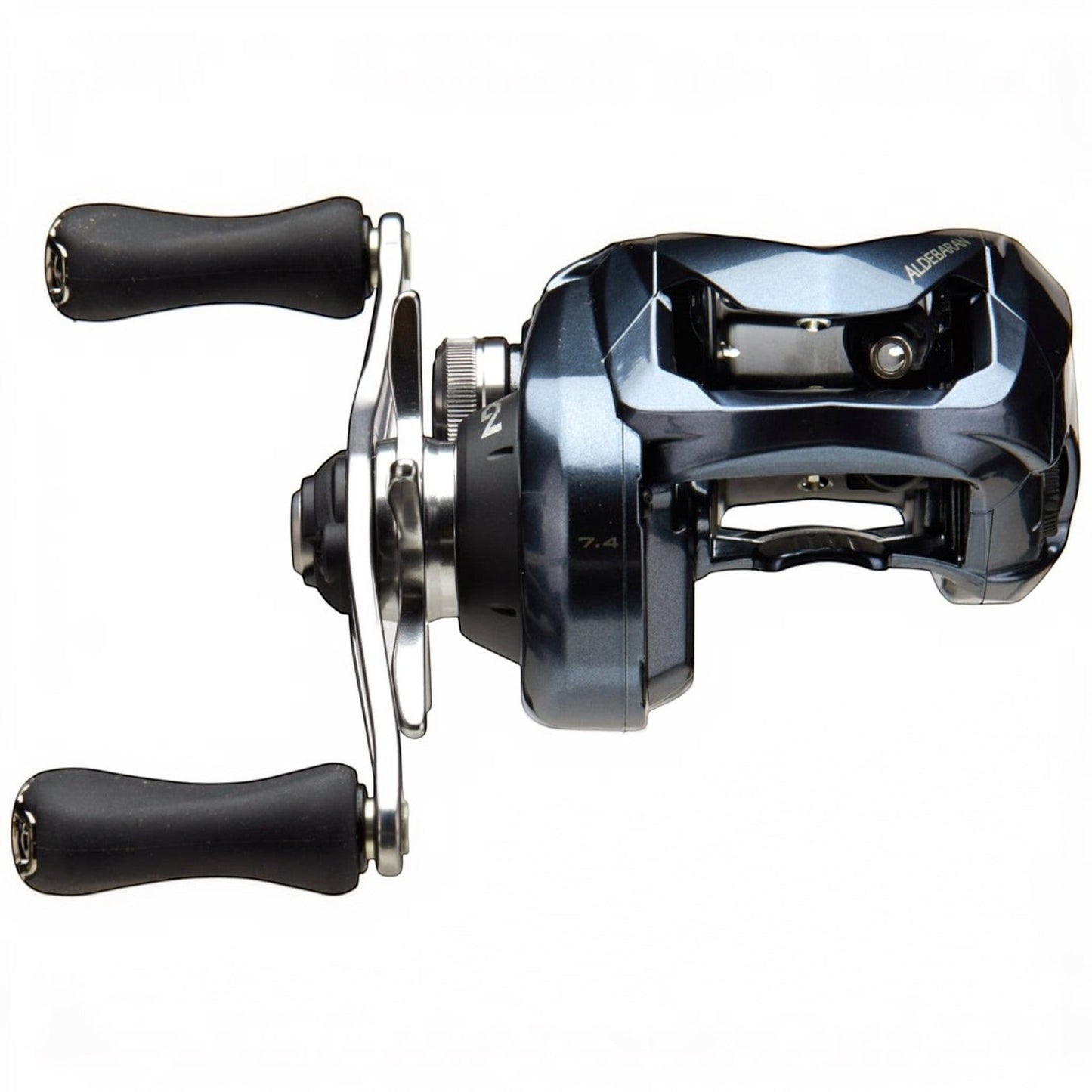 Dogfish Tackle & Marine Shimano Aldebaran MGL 50 HG casting reel in dark grey with black handles and silver accents. Features MGL spool.
