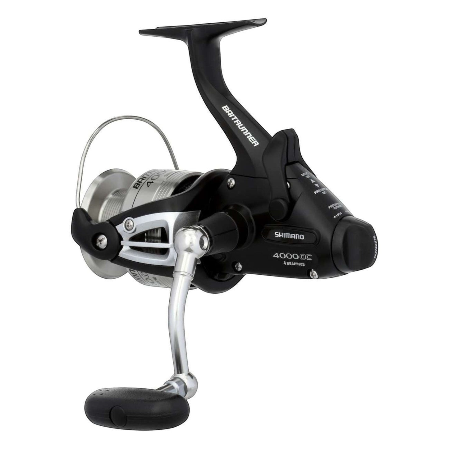 Dogfish Tackle & Marine Shimano Baitrunner 4000 OC saltwater spinning reel with black XT-7 graphite body and silver spool.