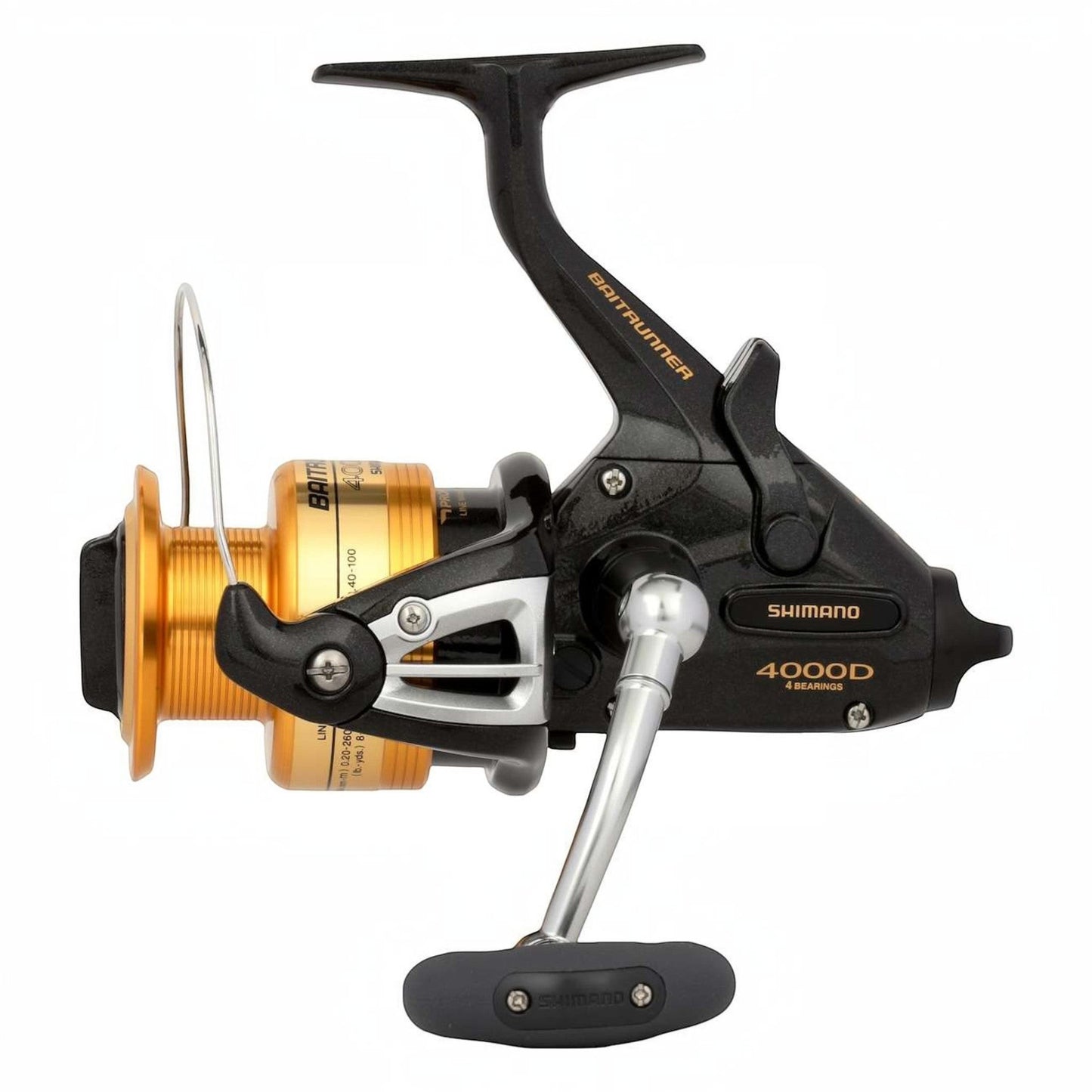 Dogfish Tackle & Marine Shimano Baitrunner 4000D spinning fishing reel with gold spool and black body.