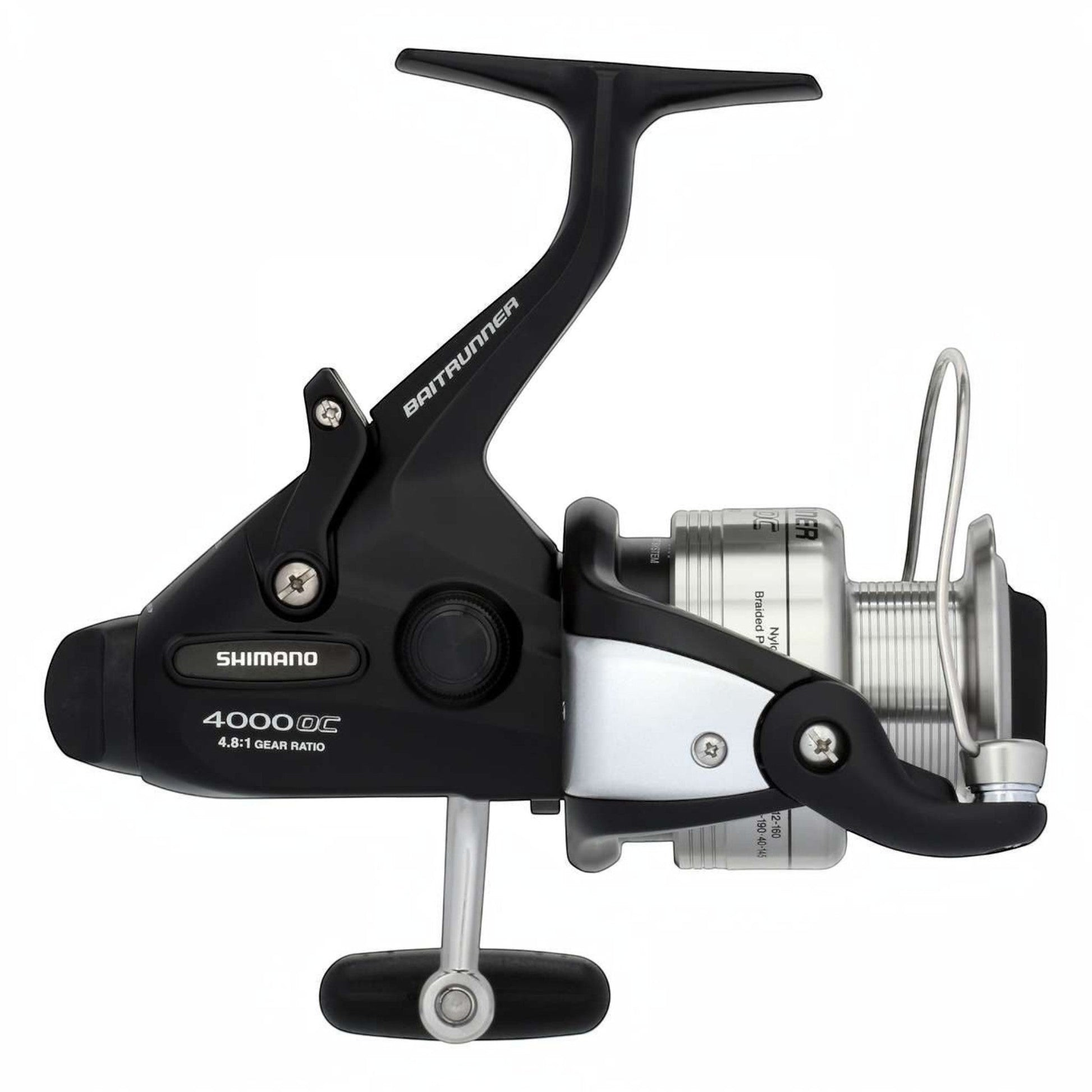 Dogfish Tackle & Marine Shimano Baitrunner 4000 OC saltwater spinning reel with black and silver XT-7 graphite body and aluminum handle.