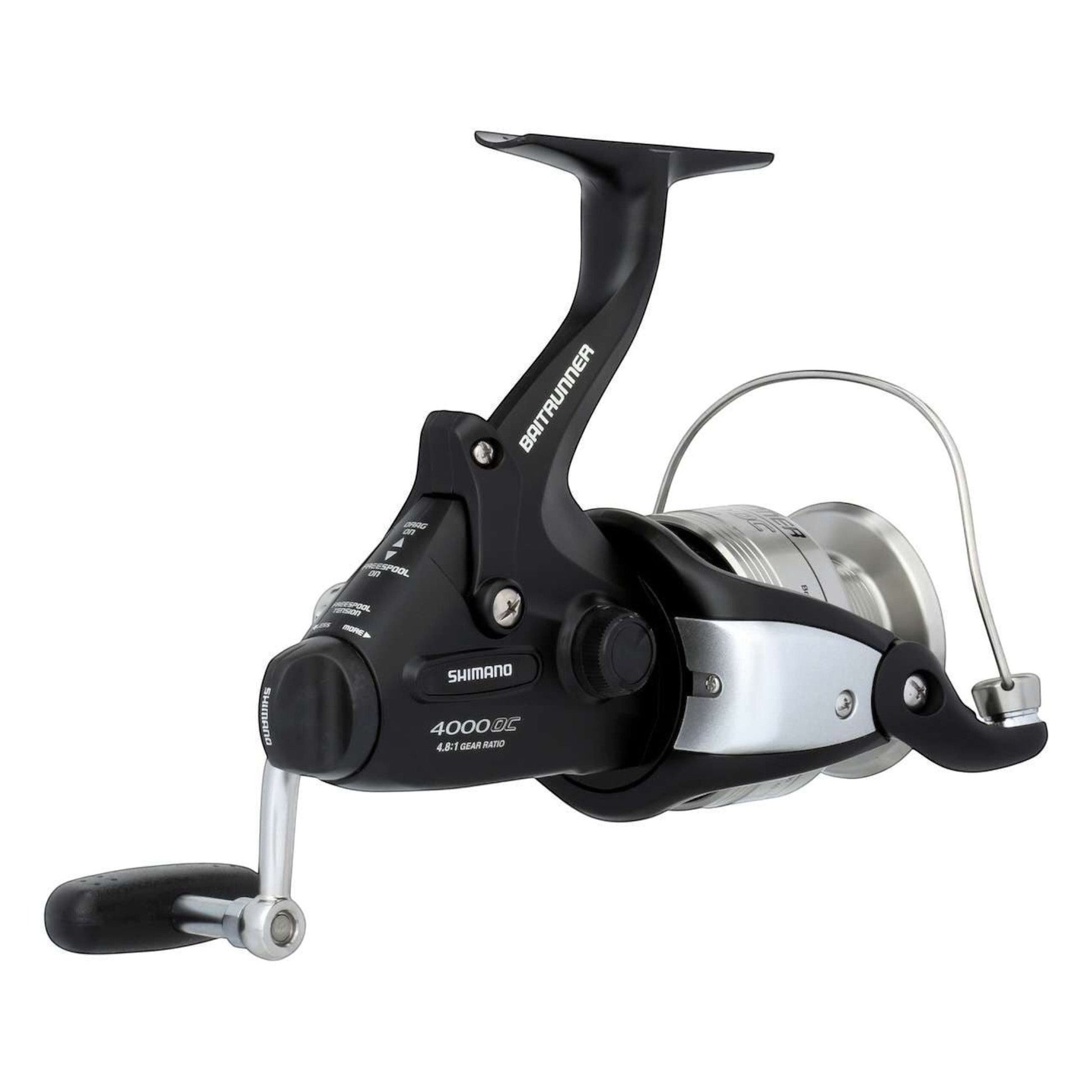 Dogfish Tackle & Marine Shimano Baitrunner OC 4000 saltwater spinning reel with black graphite body and silver spool.