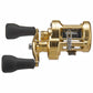 Dogfish Tackle & Marine Shimano Calcutta Conquest MD casting reel, gold finish, with black ergonomic grips and silver accents.