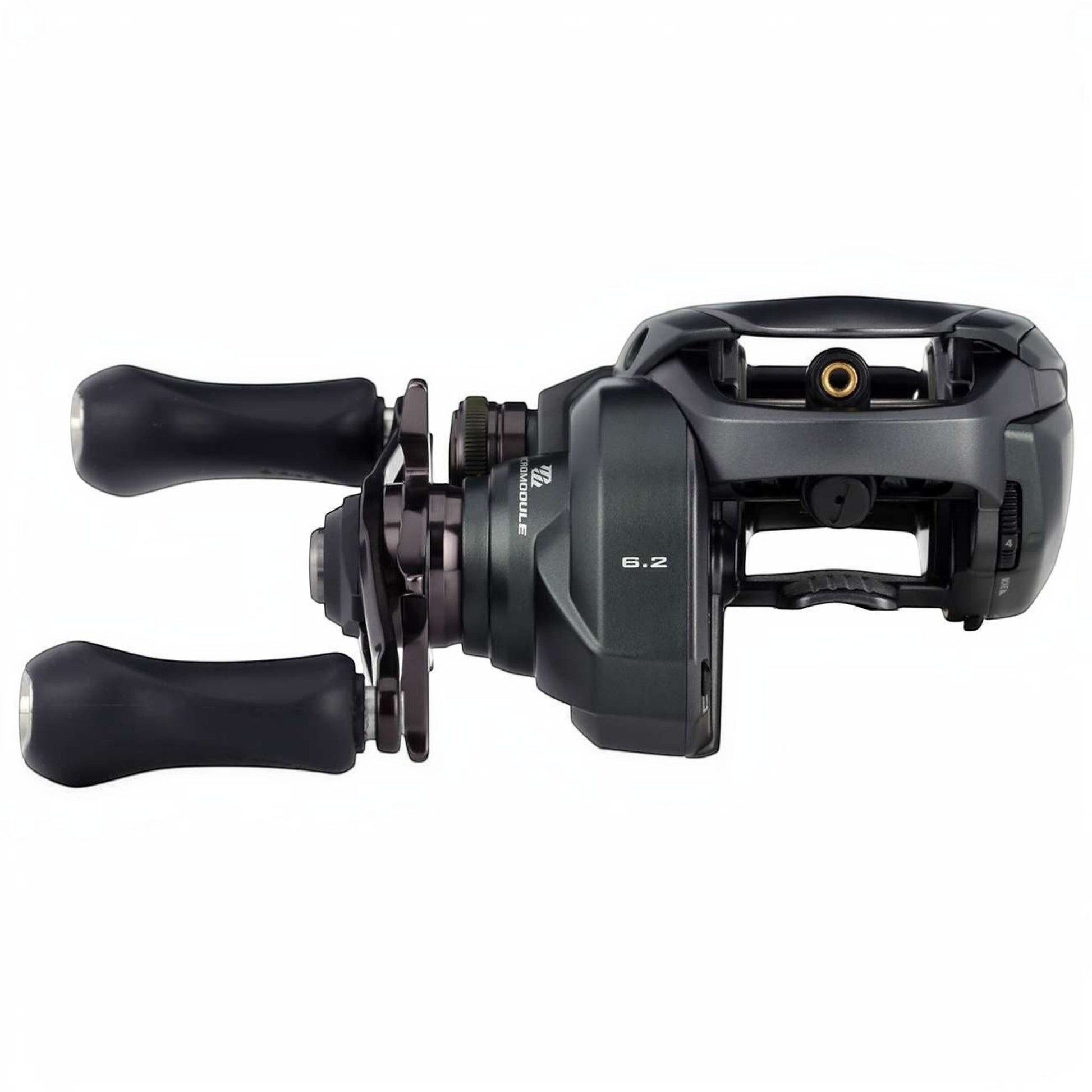 Dogfish Tackle & Marine Shimano Curado 150 M baitcasting reel, dark grey with black handles, 6.2:1 gear ratio.