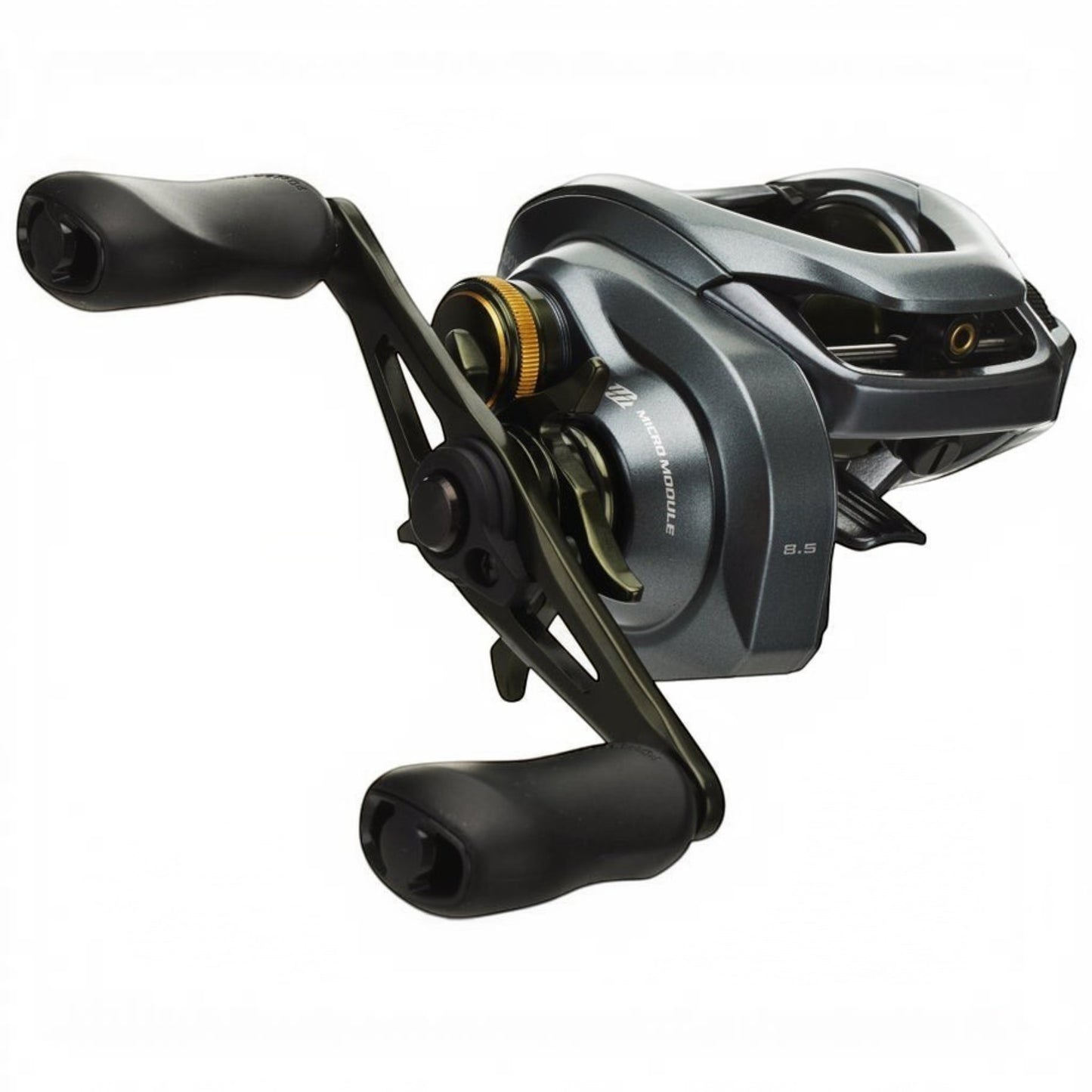 Dogfish Tackle & Marine Shimano Curado DC 150 XG baitcasting reel, gunmetal grey with black handle and gold accents. Features Micro Module gearing.