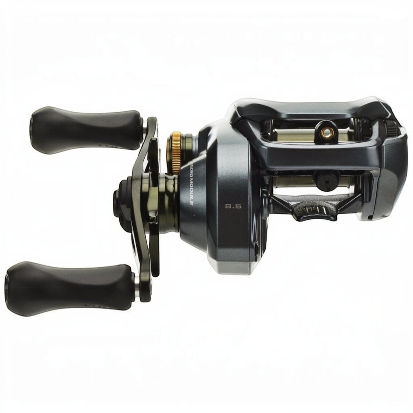 Dogfish Tackle & Marine Shimano Curado DC 150 XG baitcasting reel, dark gray with black handles and gold accents. Features 8.5:1 gear ratio.