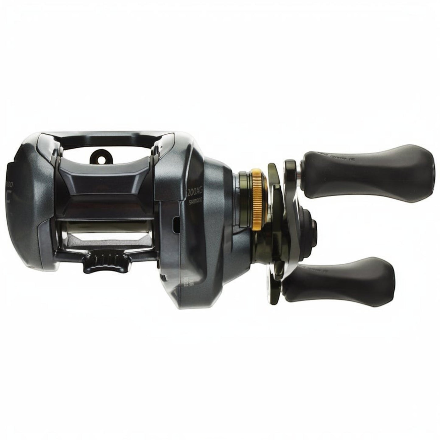 Dogfish Tackle & Marine Shimano Curado DC 150 XG baitcasting reel, dark gray with gold accents and black handles.