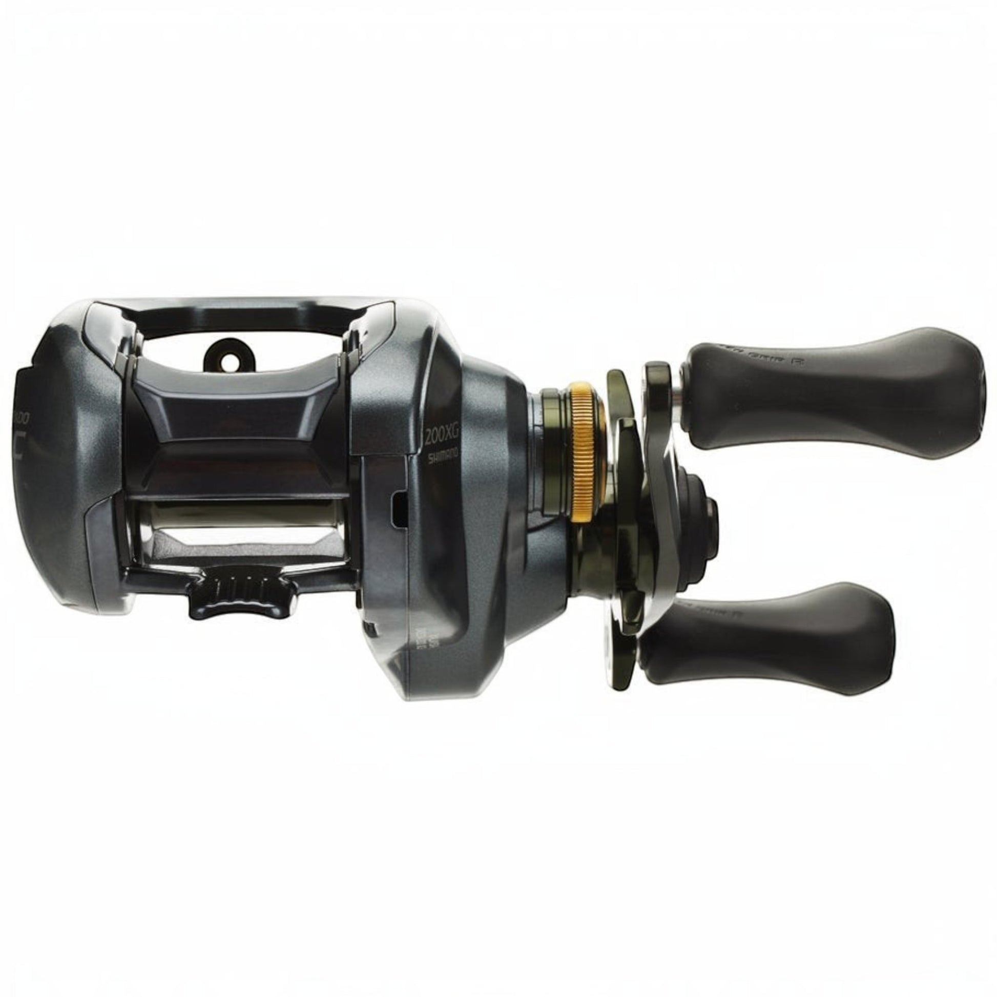 Dogfish Tackle & Marine Shimano Curado DC 150 XG baitcasting reel, dark gray with gold accents and black handles.