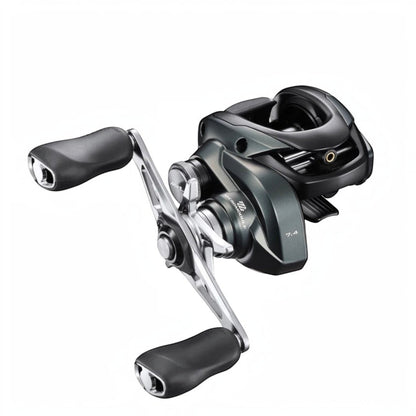 Dogfish Tackle & Marine Shimano Curado MGL 150 baitcasting reel, dark grey with silver handle and black grips. Features MGL spool.