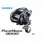 Dogfish Tackle & Marine Shimano ForceMaster 9000A electric fishing reel, dark grey with silver accents, digital display, and crank handle.