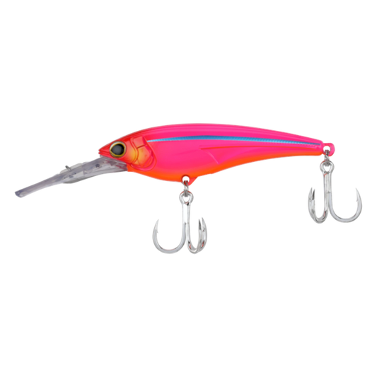 Dogfish Tackle & Marine Shimano Ledge Runner lure, bright pink with blue stripe, two treble hooks, diving lip