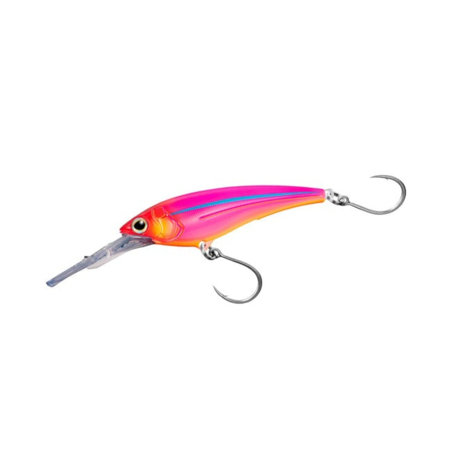 Dogfish Tackle & Marine Shimano Ledge Runner lure, pink and orange with blue stripe, diving lip, and two hooks.