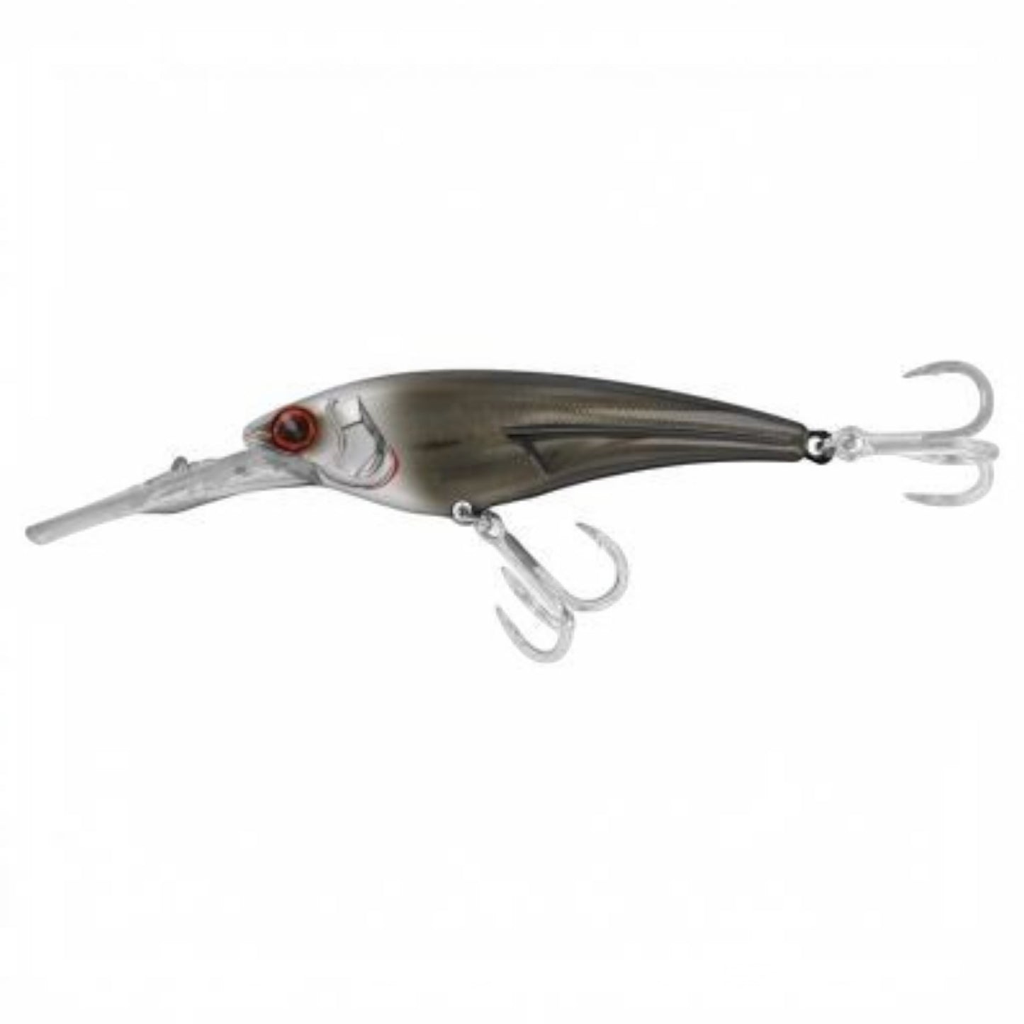 Dogfish Tackle & Marine Shimano Ledge Runner 160F floating fishing lure, silver with red eyes, 6.3 inches, 3 oz, with two treble hooks.