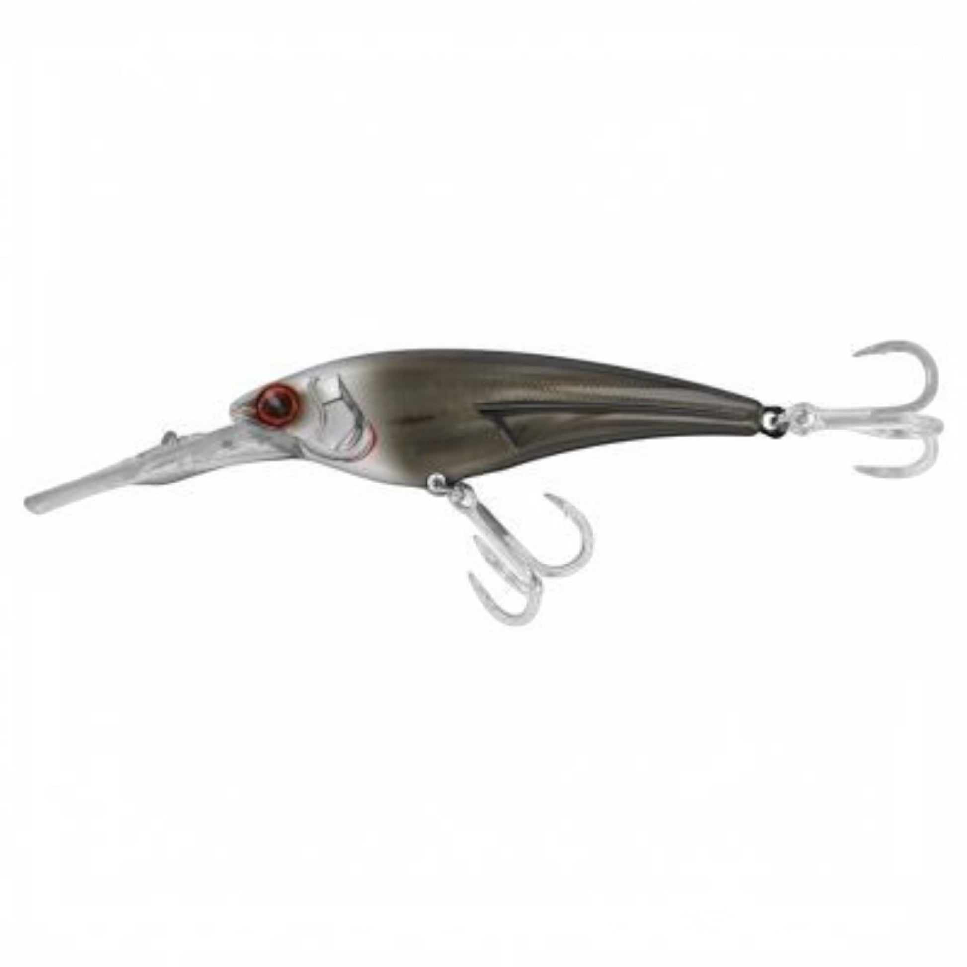 Dogfish Tackle & Marine Shimano Ledge Runner 160F floating fishing lure, silver with red eyes, 6.3 inches, 3 oz, with two treble hooks.