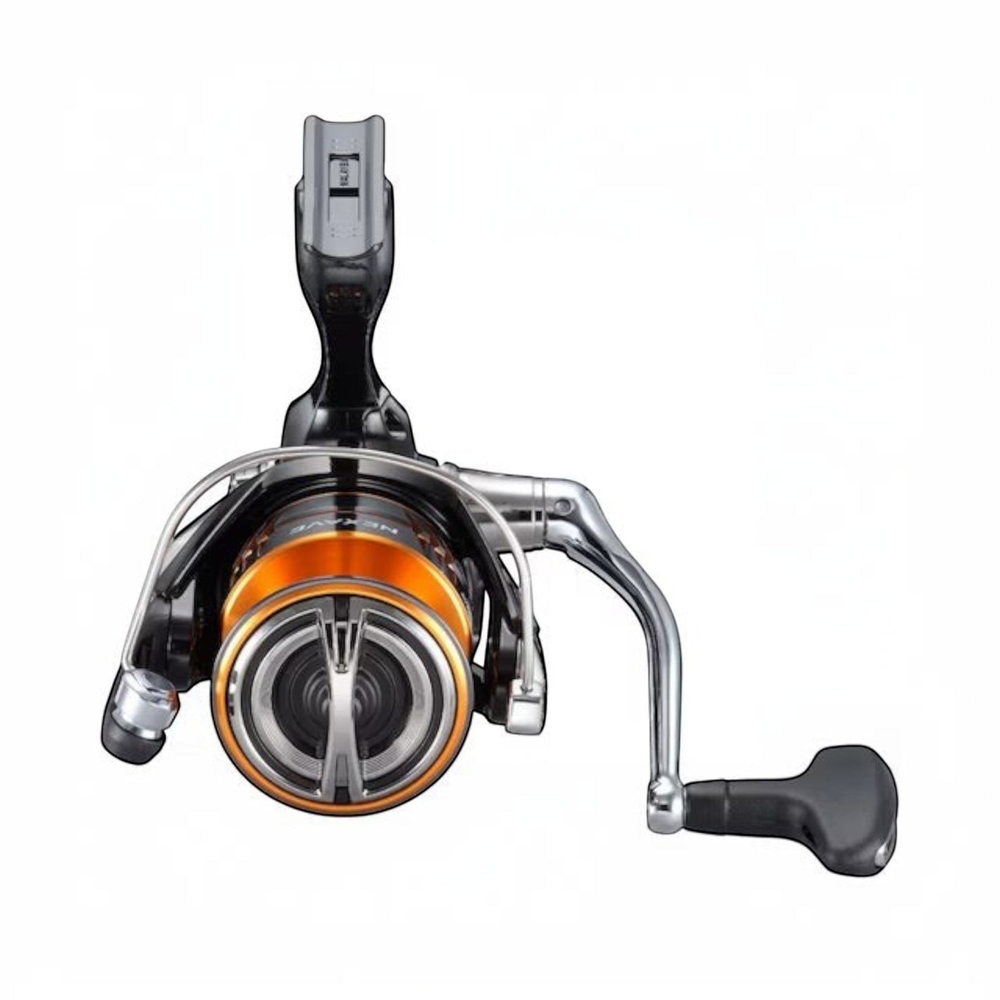 Dogfish Tackle & Marine Shimano Nexave FJ spinning reel with orange spool and black handle. Versatile for freshwater and saltwater.