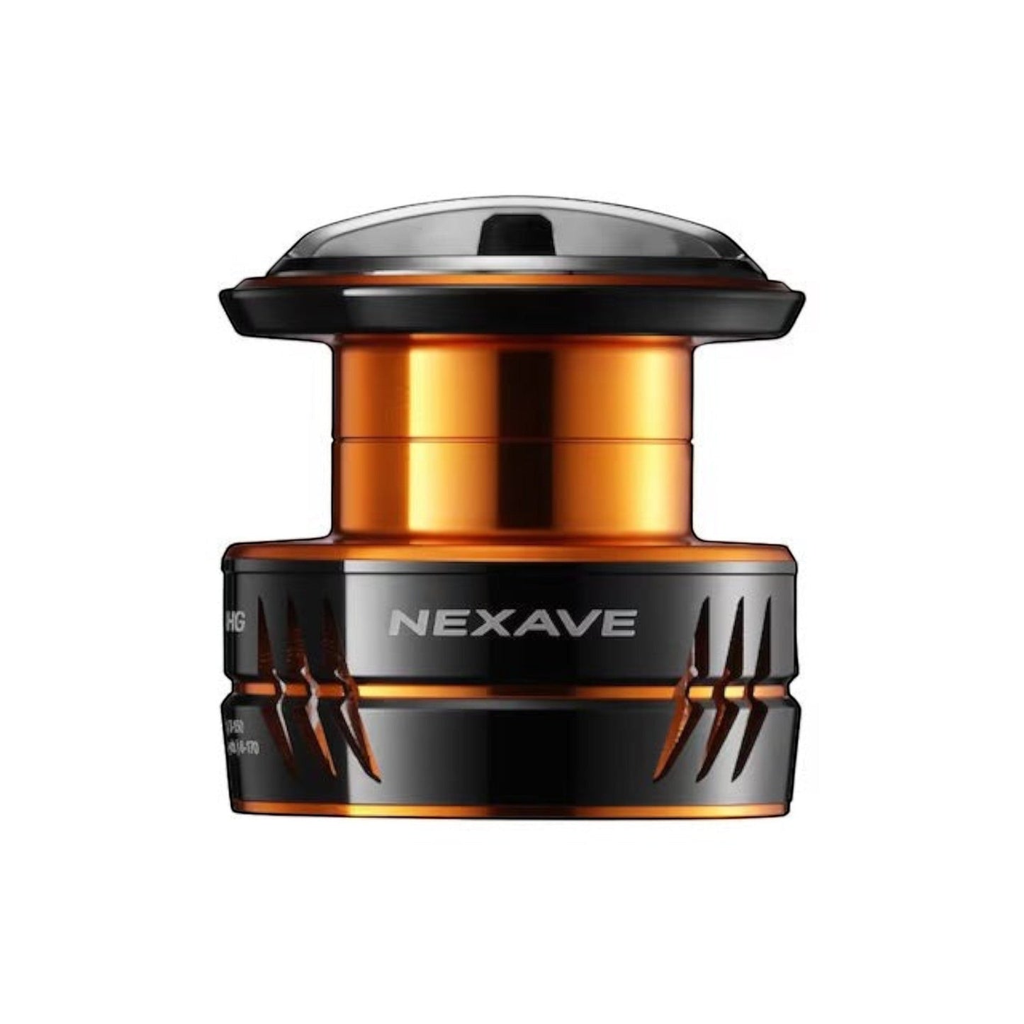 Dogfish Tackle & Marine Shimano Nexave FJ spinning reel spool in orange and black with silver accents.