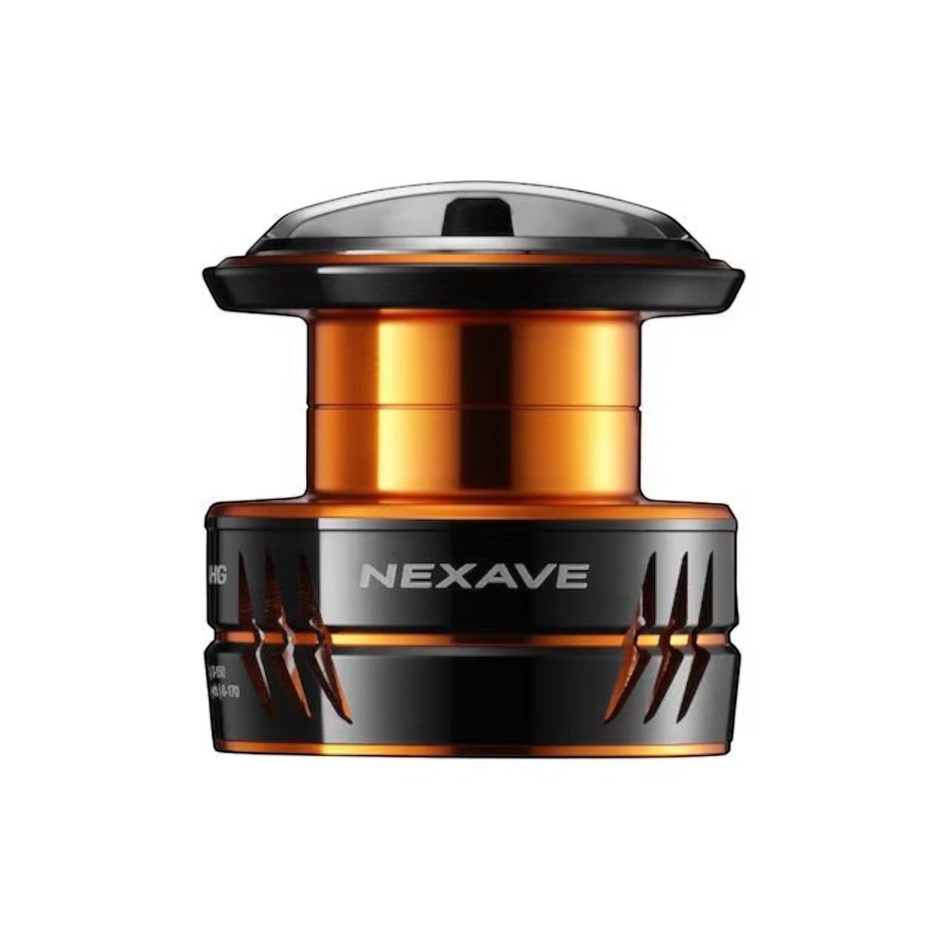 Dogfish Tackle & Marine Shimano Nexave FJ spinning reel spool in orange and black with silver accents.