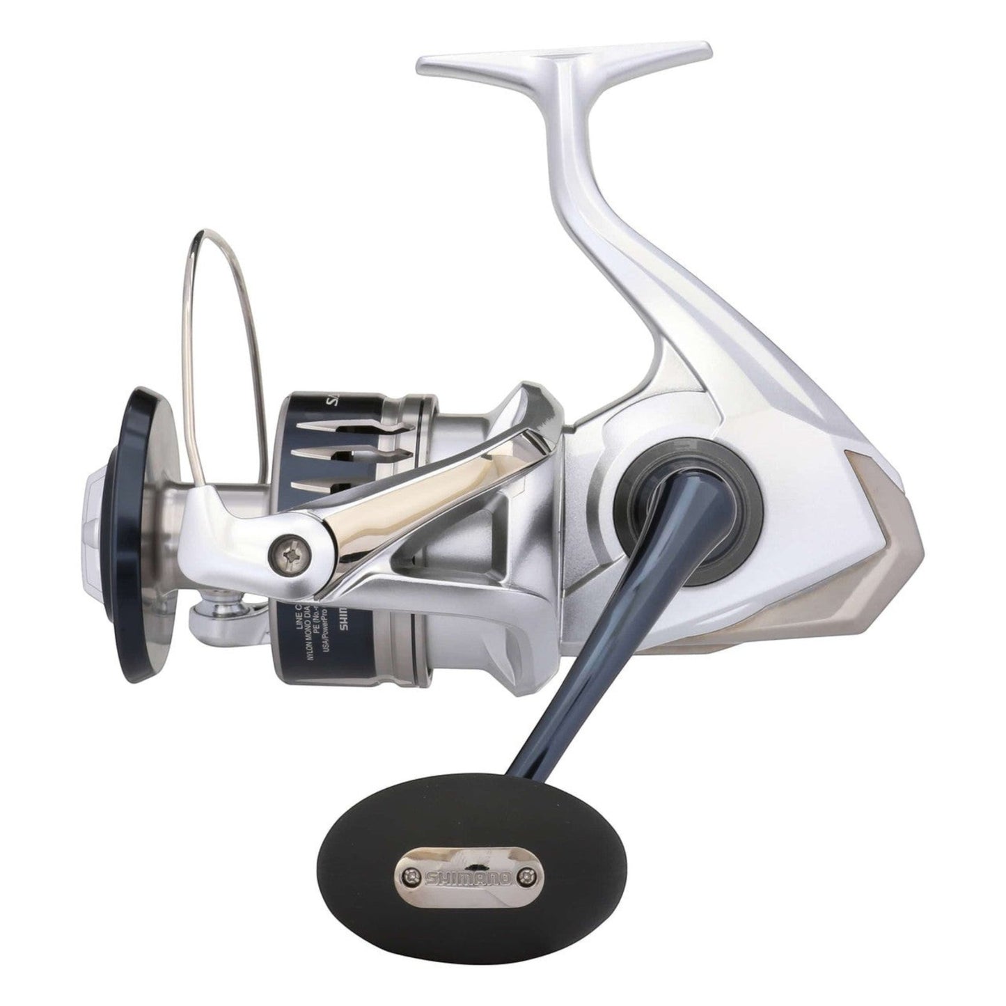 Dogfish Tackle & Marine Shimano Saragosa SW saltwater spinning reel in silver and black with a black handle grip.