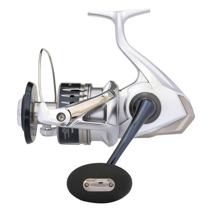 Dogfish Tackle & Marine Shimano Saragosa SW saltwater spinning reel in silver and black with a black handle grip.