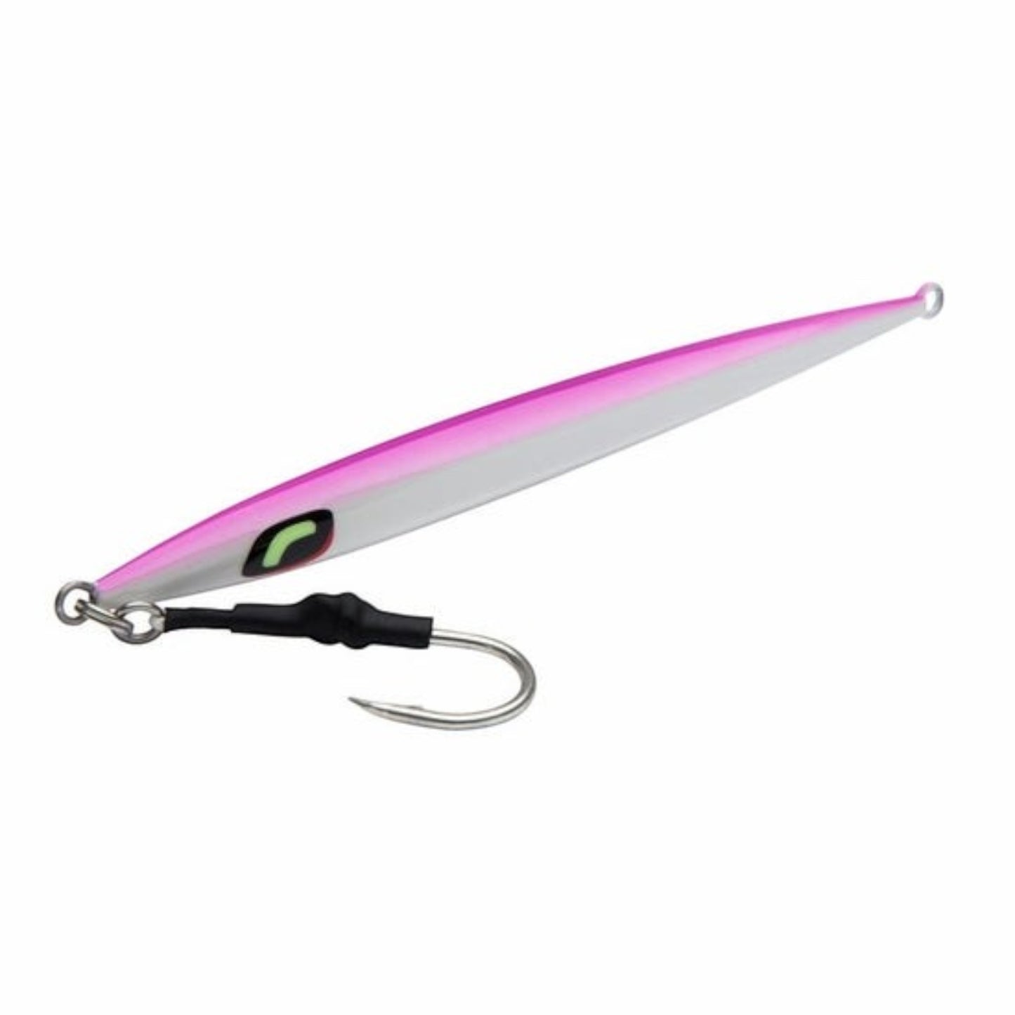 Dogfish Tackle & Marine Shimano Butterfly Shimmerfall jig in pink and silver with a sharp assist hook