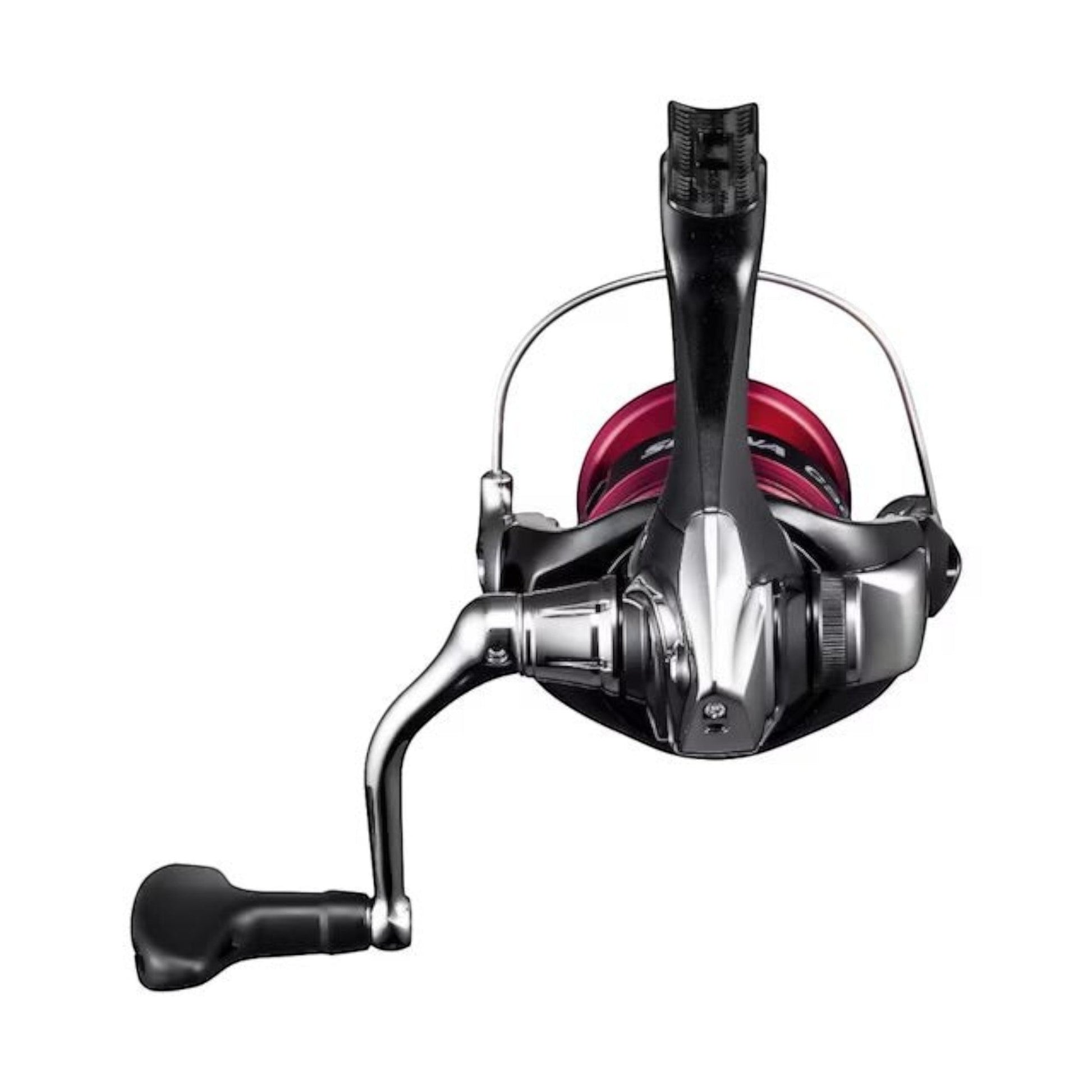 Dogfish Tackle & Marine Shimano Sienna FG spinning reel with black handle and red spool. Features Propulsion Line Management.