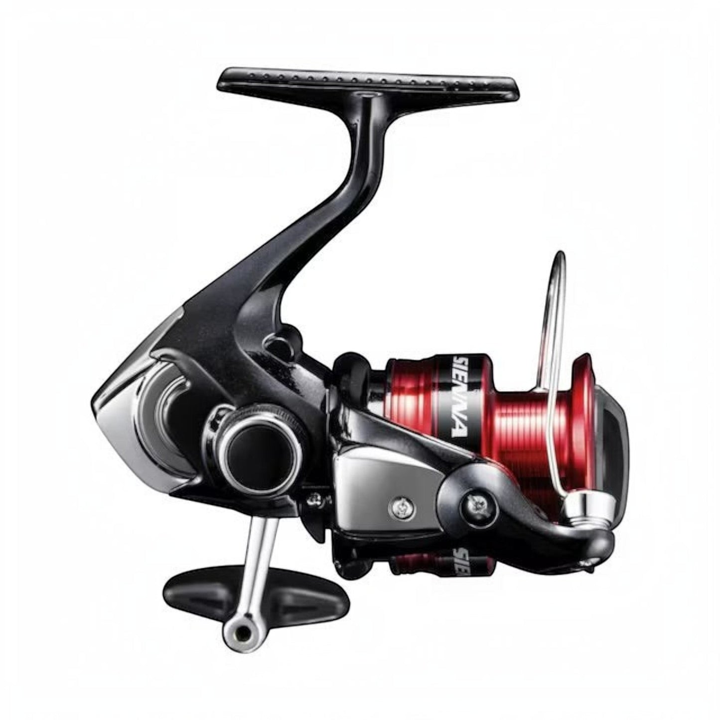 Dogfish Tackle & Marine Shimano Sienna FG spinning reel with red spool and black body, featuring Propulsion Line Management.