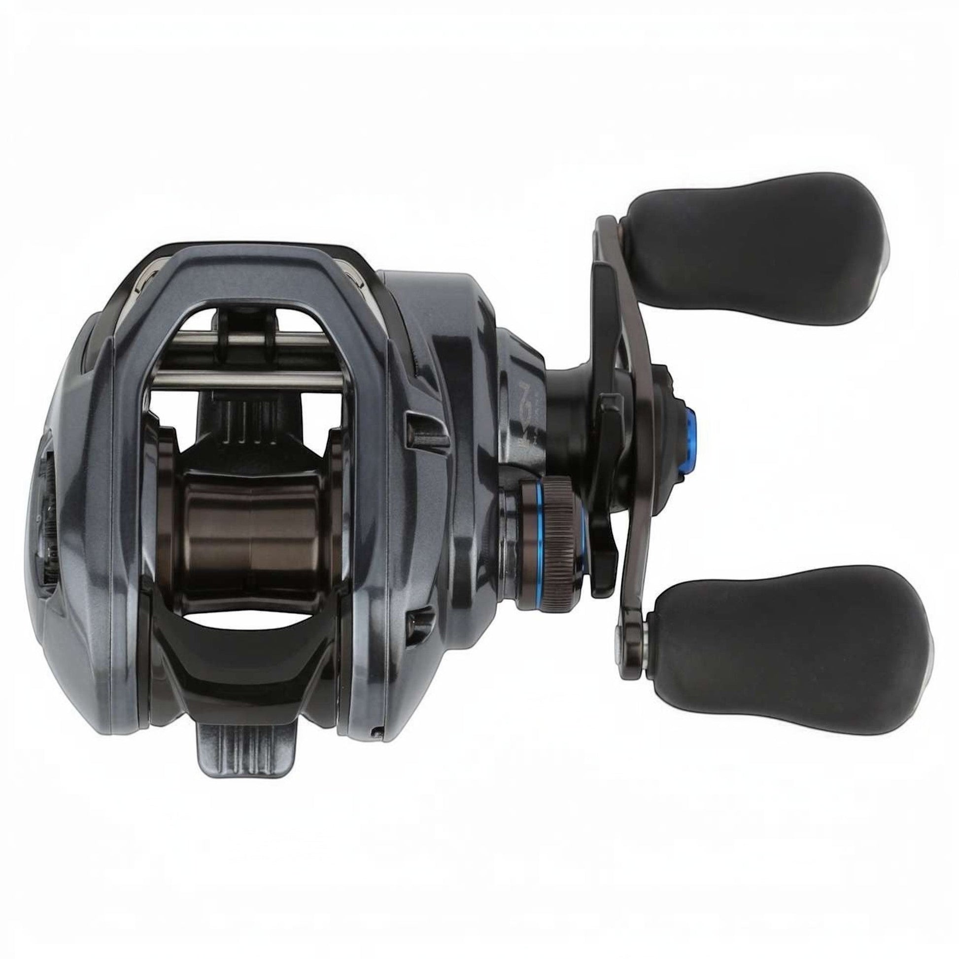 Dogfish Tackle & Marine Shimano SLX 70 A casting reel in dark gray with black handle grips and blue accents. Features MGL Spool III.
