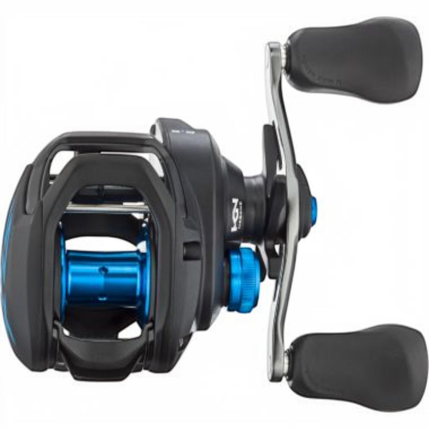 Shimano SLX baitcasting reel in black with blue accents. Features Hagane body and VBS cast control. Dogfish Tackle & Marine.