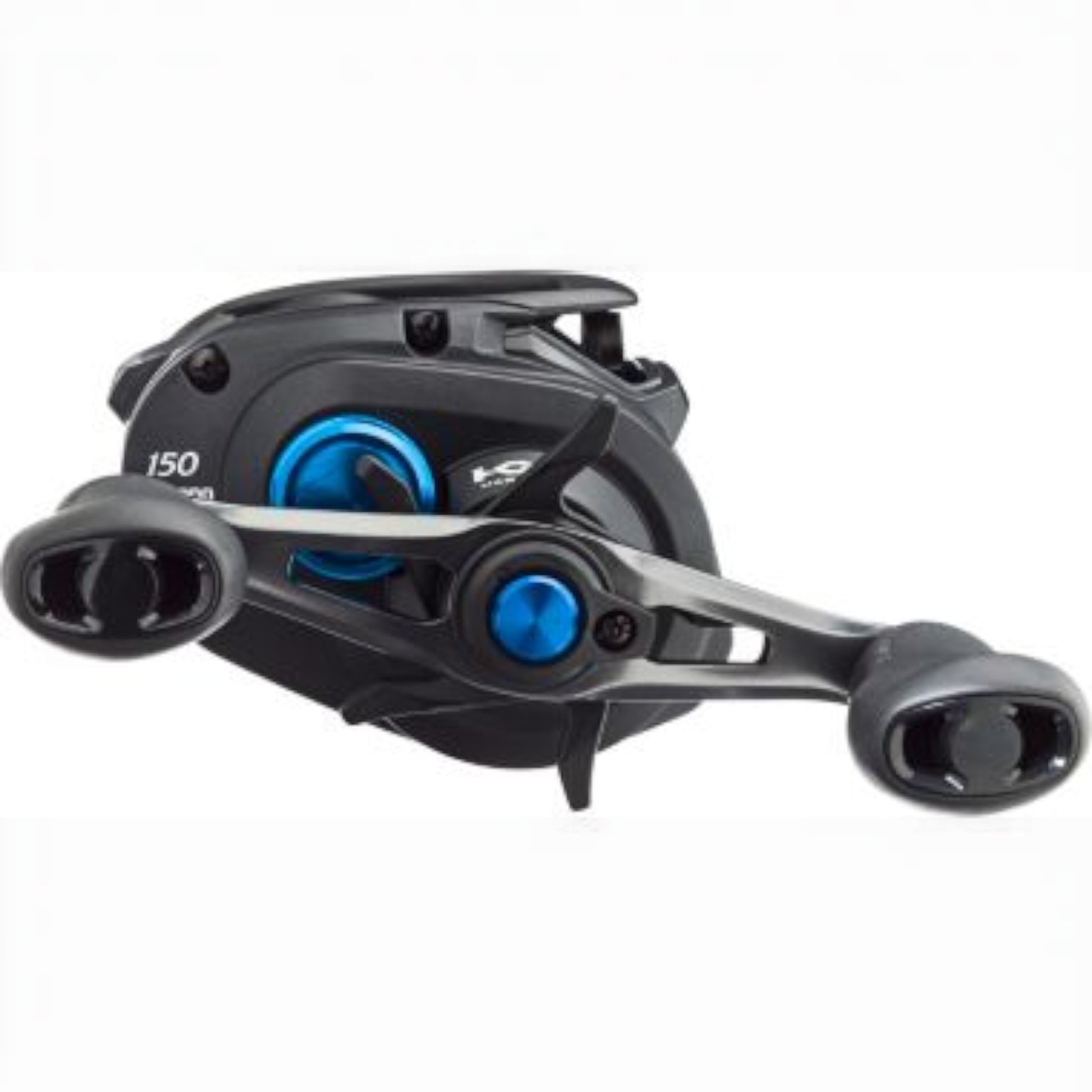 Dogfish Tackle & Marine Shimano SLX 150 baitcasting reel with black Hagane body and blue accents. Features an extended handle and S3D spool.