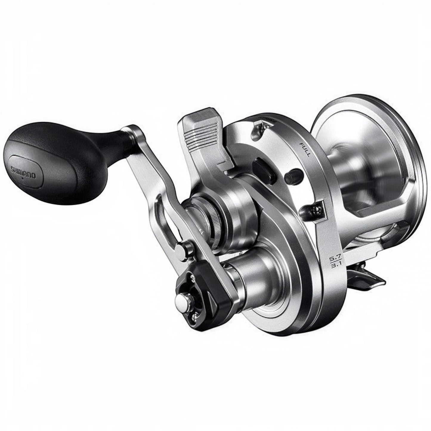 Dogfish Tackle & Marine Shimano Speedmaster II conventional fishing reel, silver with black handle, two-speed lever drag.
